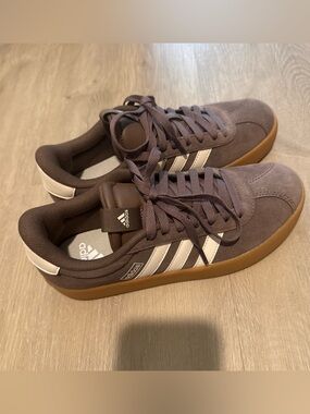 Adidas Women’s Brown Suede Casual Sneakers with White Stripes